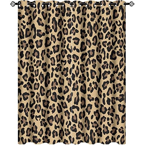 Zmcongz Leopard Print Blackout Curtain Set Wild Safari Skin Pattern Powerful Cheetah Drapes for Window W42 x L54 Inch