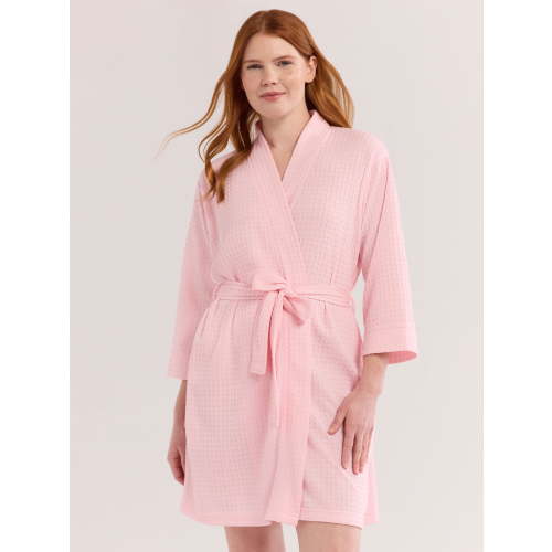 Joyspun Women's Waffle Kimono Short Wrap Robe, Sizes S-3X