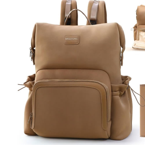 miss fong Diaper Bag Backpack - Baby Diaper Bag Neoprene Bag Large Capacity Neoprene Backpack with Diaper Changing Pad Travel Diaper Backpack Baby Backpack with 12 Pockets for Mom & Dad -Brown