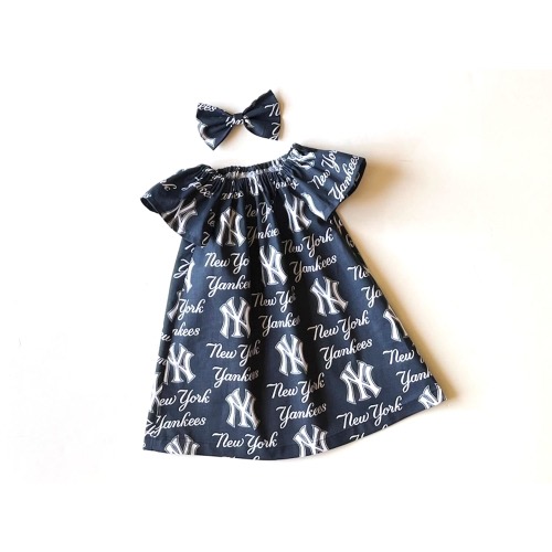 NY Yankees Dress, MLB Yankees Dress, Major League Baseball, Girls Baseball Dress, Toddler Dress,  Matching Hairbow