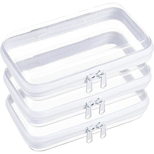 3-Pack Small Clear Hard Shell Zipper Pouches, Clear Zipper Bags, Hard Case Pouches for Purse & Diaper Bag Organizer,and Travel Essentials(3S)