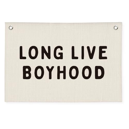 PLKMN Long Live Boyhood Banner, Boy Nursery Decor, Linen Banner Wall Hanging Flag Decor for Nursery Playroom Toddler Boys Kids Room