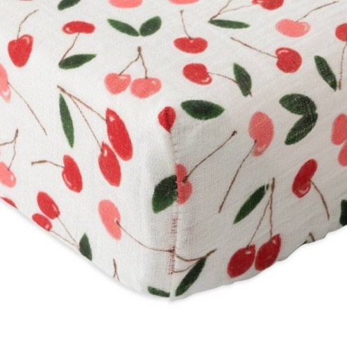 Red Rovr Cotton Muslin Changing Pad Cover - Cherries