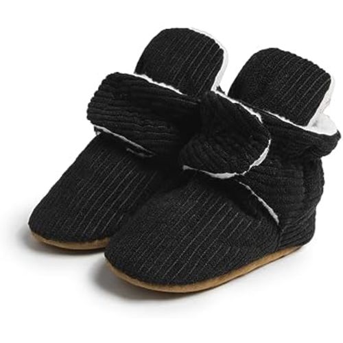 Babelvit Newborn Baby Boy Girl Soft Fleece Booties Stay On Infant Slippers Socks Shoe Non Skid Gripper Toddler First Walkers Winter Ankle Crib Shoes