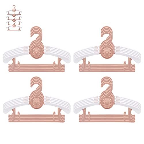 JSF Baby Nursery Hangers, 11" - 14" Non-Slip 30pcs Hanger for Newborn Clothes & 8 Closet Organizer Dividers, Pink Adjustable Children Coat Hanger for Girl Boy Toddler Kid