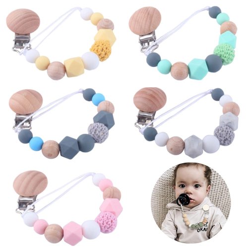 Sunjoy Tech Silicone Pacifier Clip Holder, Baby Chewbeads Soothie Teethers Toy for Baby Boys Girls Gifts Birthday, Shower, Christmas