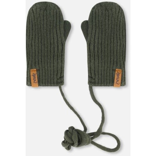 Baby Boy's Knitted Mittens With String Forest Green, 6-12 M