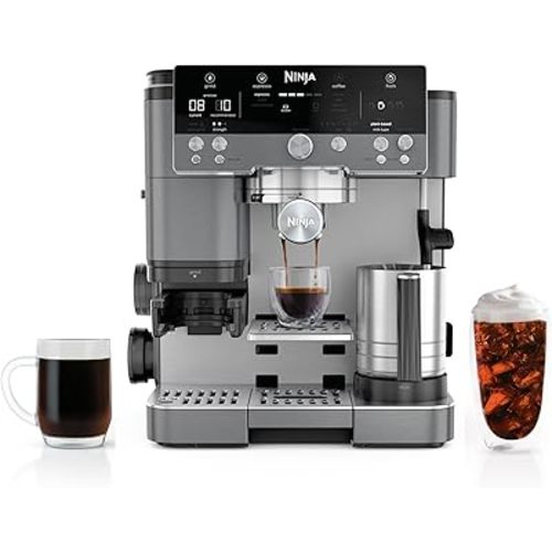 Ninja Luxe Cafe Premier Series, Espresso Machine, Drip Coffee, Rapid Cold Brew, Integrated Grinder, Hands-Free Frother, with Knock Box, Water Filter, Cleaning Tablets, Descaler, ES601GM
