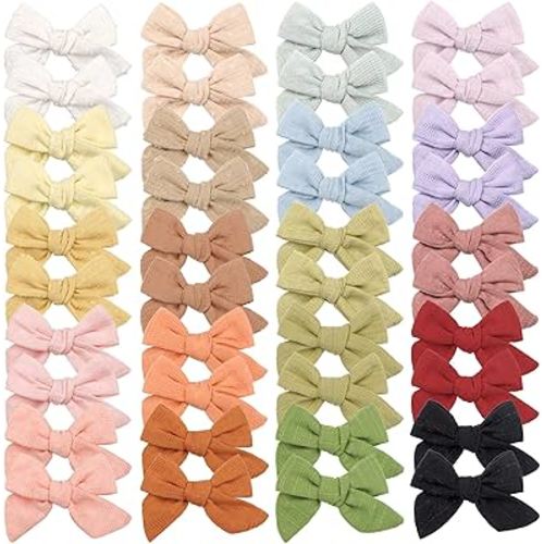 CÉLLOT 40 Pieces Girls Hair Bows Linen Fabric Bows Alligator Clips Hair Accessories for Little Girls Toddlers Kids and Teens