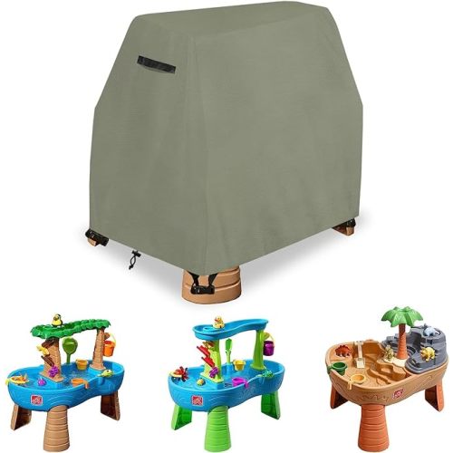 Water Table Cover,Outdoor Waterproof Kids Water Table Cover for Step 2 Water Table,Toddle Water Play Table Toys Cover for Step2 Rain Showers & Flow Water Table.Grayish Green,Cover Only. - Solid green