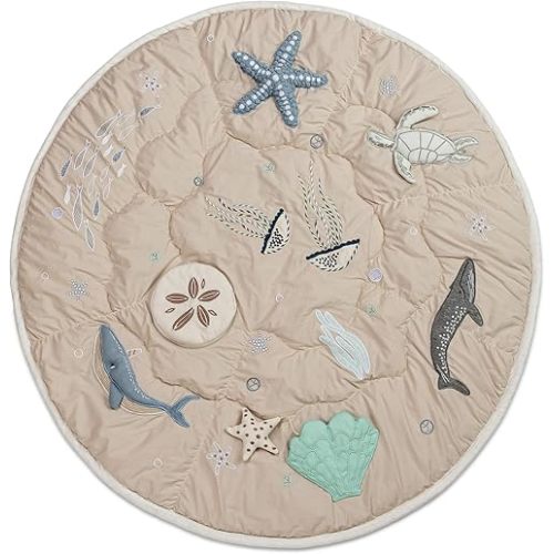Crane Baby Activity Mat, Interactive Baby Play Mat for Boys and Girls, Sea Life, 36" x 36", Stimulating Baby Toys & Mirror, Infant Play Mat, Tummy Time Baby Floor Mat, Kids Play Mat, Tummy Time Mat