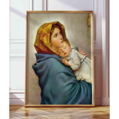 Madonna and Child by Roberto Ferruzzi Traditional Print Our Lady Virgin Mary Download Vintage Painting of Mother of God Commercial Use PNG