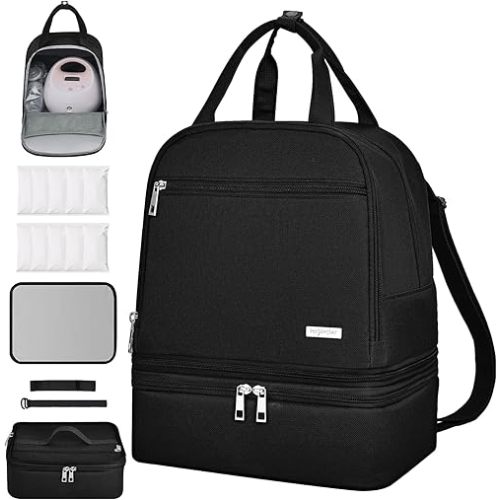 DERJUNSTAR Breast Pump Backpack for Working Moms – Spectra Compatible Pump Bag, Waterproof & Spacious with Pockets for Breast Pump, Bottles, and Nursing Essentials – Ideal for Spectra S1/S2, Black