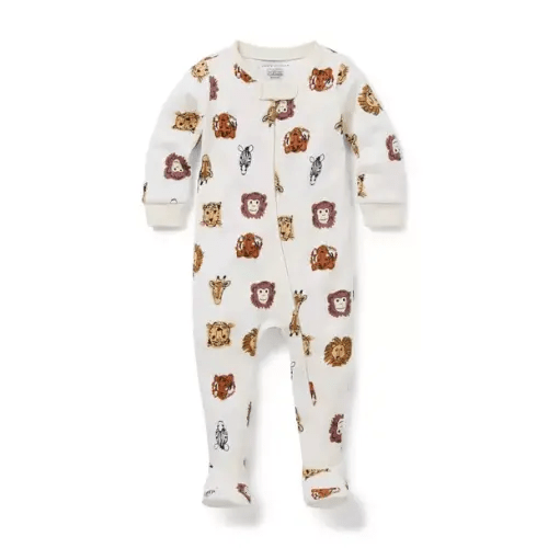 Newborn Cream Safari Friends Baby Good Night Footed Pajama In Safari Friends by Janie and Jack