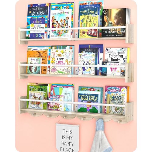 34 inches Book Shelf for Kids Rooms, Nursery Book Shelves Set of 3,Wall Bookshelf for Kids, Nursery Shelves Great for Living Room, Kids Room, Bedroom. - 34x5x4