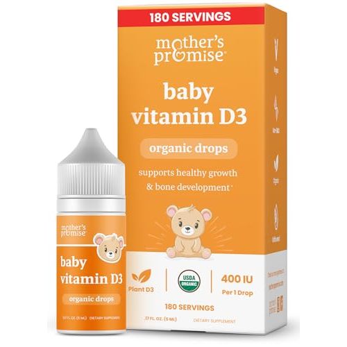 Mother's Promise Organic Baby Vitamin D Drops | 100% Plant Based | Healthy Growth & Bone Development | Age Newborn+ | 180 Servings | Baby Vitamin D3 Liquid for Infants & Toddlers | 400 IU for Babies