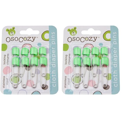 OsoCozy Diaper Pins - (Light Green) - Sturdy, Stainless Steel Diaper Pins with Safe Locking Closures - Use for Special Events, Crafts or Colorful Laundry Pins (Pack of 2)
