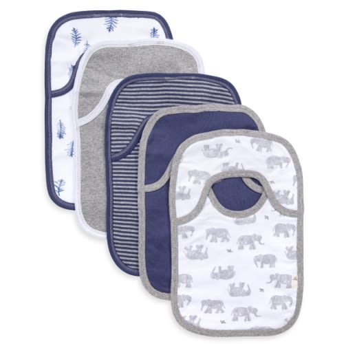 Wandering Elephants Organic Baby Pull On Bibs 5 Pack