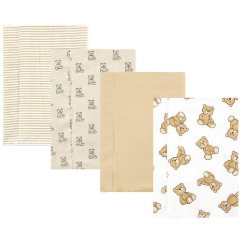 Hudson Baby Cotton Flannel Burp Cloths, Teddy Bears 4 Pack, One Size