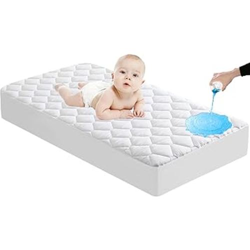Lunsing Waterproof Crib Mattress Protector, Soft & Breathable Crib Mattress Pad Cover, 3-10 inches Deep Pocket, 52"x28", White