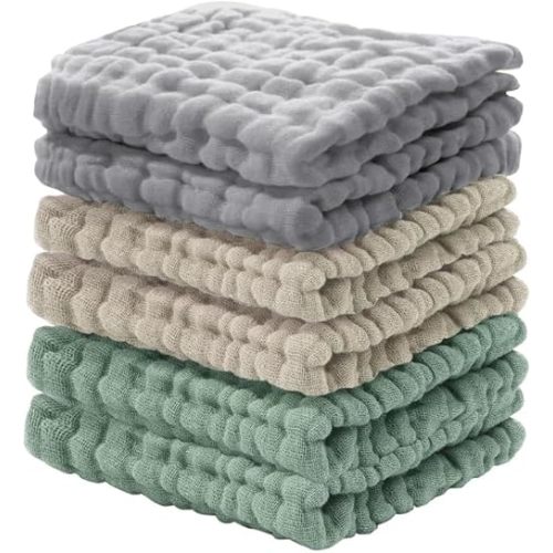 Cuddle Campus Baby Washcloths 6 Packs, Muslin Washcloths Baby,Cotton Burp Cloths, Extra Absorbent and Soft Wash Clothes for Newborns (Set-4)