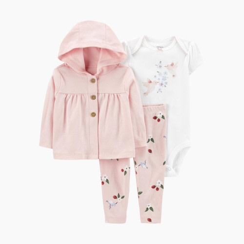 Carter's 3-Piece Little Cardigan Set - Light Pink/Birds, 6 M