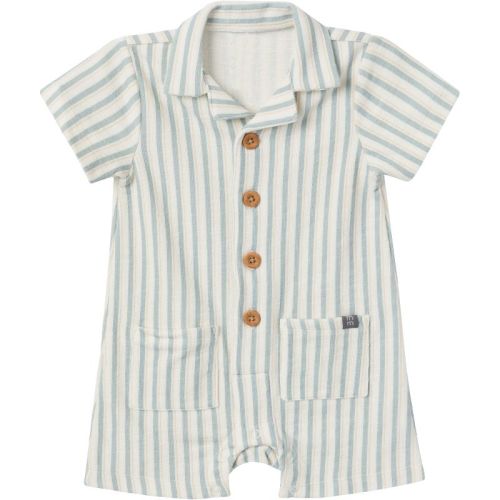 Modern Moments™ By Gerber Baby Boys' Collared Short Sleeve Romper, Teal Stripe, 0-3 Months