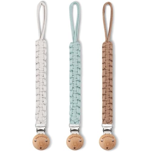 Pacifier Clip for boy 9.2 Inch Pacifier Leashes woodern Clips Teething Toy with Handmade Braided Cotton Modern Unisex Baby Shower Birthdays Christmas Set (3 Pack Boys)