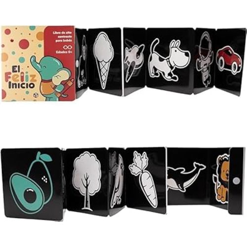 Happy Start Tummy Time Books for Babies – High Contrast Baby Book, Black and White Books for Newborns, Hospital Approved Baby Board Books, Stand Up High Contrast Books for Newborns Ages 0+ (Spanish)