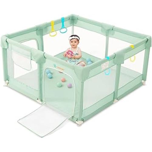 COMOMY Playpens for Babies and Toddlers, Small Baby Play Pens, Activity Center for Baby Safe and Non-Slip Baby Fence, Full Mesh Design, Indoor & Outdoor Kids Activity Center (Dark Green, 50"x50")
