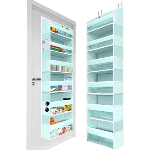 HOMELUX THEORY 1 PC Heavy Duty Over the Door Organizer 55x14x6.7, 6 Large Front & 12 Side Pockets, Hanging Storage Closet Door Organizer for Bedroom, Bathroom and Baby Nursery Storage (Baby Blue)