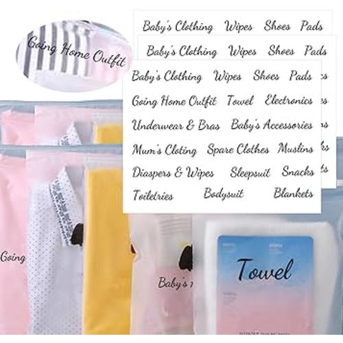 20 Pack Pouches Frosted Bag with 2 Sheets of Clear Hospital Bags Stickers for Labor and Diaper Maternity Essentials 13.78 x 15.74 Inch Hospital Bag for Mommy Dad Newborn Baby Diaper Bag