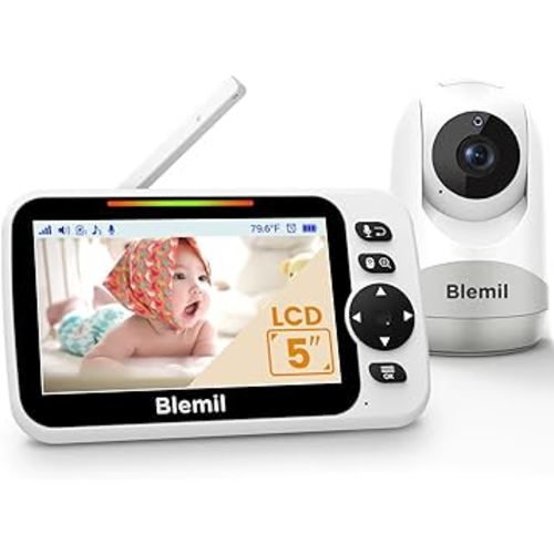 Baby Monitor with 30-Hour Battery, 5" Large Split-Screen Video Baby Monitor with Camera and Audio, 3500mAh Battery, Remote Pan/Tilt/Zoom Camera, Two-Way Talk, Night Vision, Lullabies, No WiFi