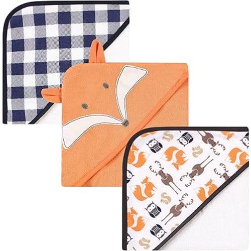 Hudson Baby Unisex Baby Cotton Rich Hooded Towels, Fox, One Size