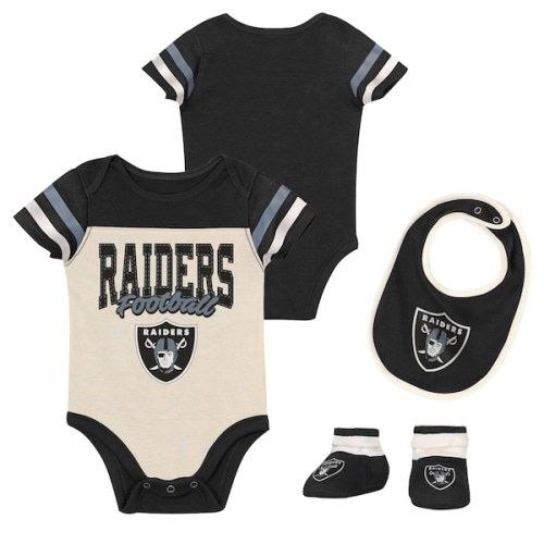 Infant & Newborn Las Vegas Raiders Outerstuff Up One Three-Piece Bodysuit, Bib & Booties Set