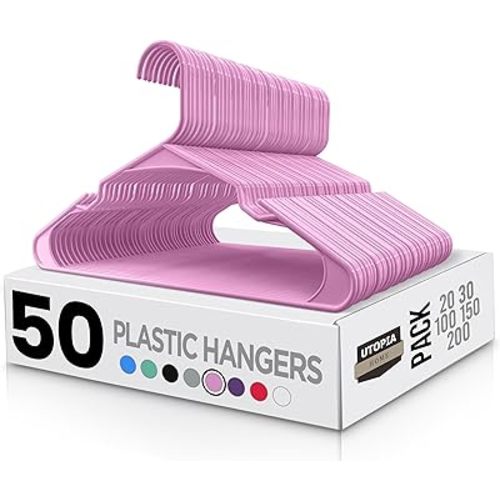 Utopia Home Plastic Hangers 50 Pack - Perfect Space Saving Clothes Hanger - Durable and Strong - Perfect Closet Organizers with Shoulder Grooves (Pink)