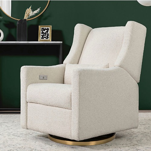 Babyletto Kiwi Ivory Boucle Nursery Power Glider Recliner Chair with Gold Base