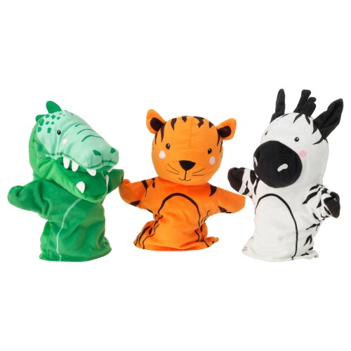 NATTHÄGER 3-piece hand puppet set - crocodile zebra/tiger multicolor