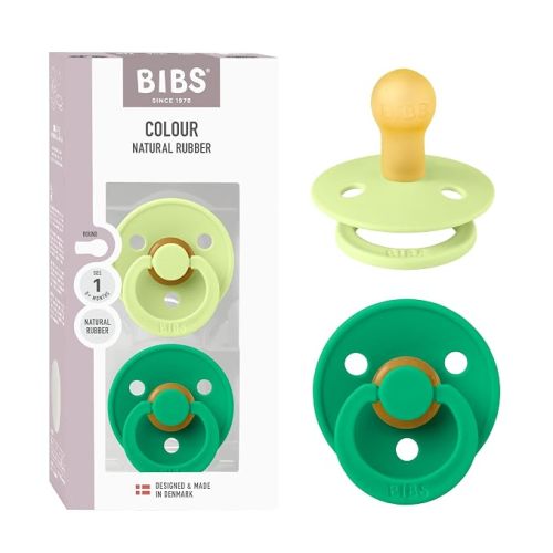 BIBS Colour Pacifier, 0-6 Months, 2-Pack, Round Nipple, Matcha/Cactus