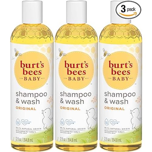Burt's Bees Baby Shampoo and Wash Set, 2-in-1 Natural Origin Plant Based Formula for Sensitive Skin, Original Fresh Scent, Tear-Free, Pediatrician Tested, 3 Travel Size Bottles, 36 oz (12 oz 3-Pack)