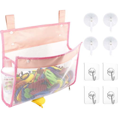 Mesh Bath Toy Organizer Ultra Strong Hooks – The Perfect Bathtub Toy Holder & Bathroom or Shower Caddy – These Multi-use Net Bags Make Baby Bath Toy Storage Easy – For Kids & Toddlers Pink