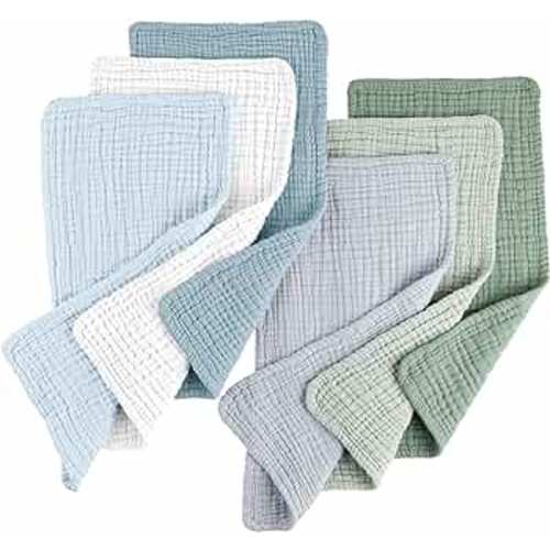 Konssy Muslin Baby Burp Cloths Sets for Unisex- 6 Pack Large 100% Cotton Burping Clothes for Newborn，Baby Girls and Boys