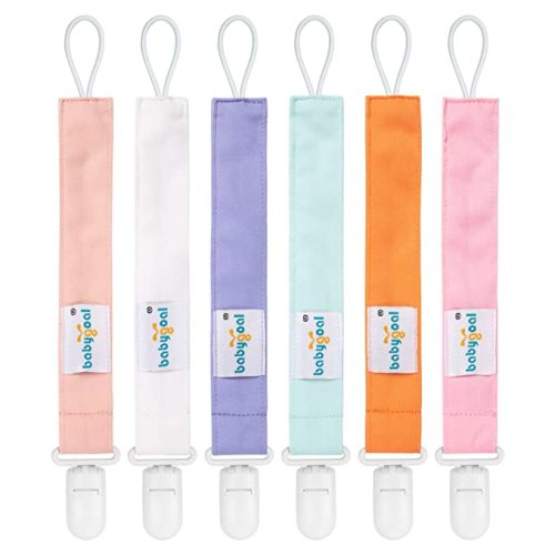 Babygoal Pure Color Pacifier Clips, 6 Pack Binky Paci Holder Clips and Leash for Boys and Girls Fits for Most Pacifier, Binkie Styles & Baby Teethers & Toys and Gift 6PS23 - Pure girl color