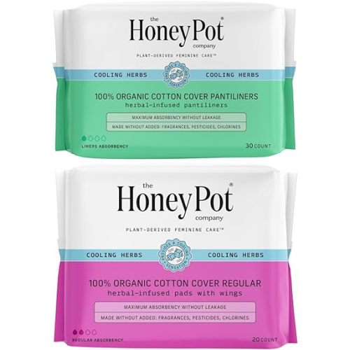 The Honey Pot Company - Herbal Pads for Women - Regular & Everyday Liners Bundle - Infused w/Essential Oils for Cooling Effect & Cotton Cover - Sanitary Pads - Feminine Care - FSA & HSA Eligible