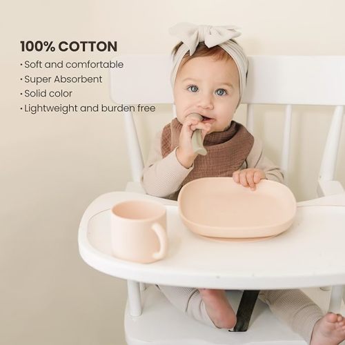 Konssy Muslin Baby Bibs 10 Pack Baby Bandana Drool Bibs 100% Cotton for Unisex Boys Girls,10 Solid Colors Set for Teething Drooling - Classic