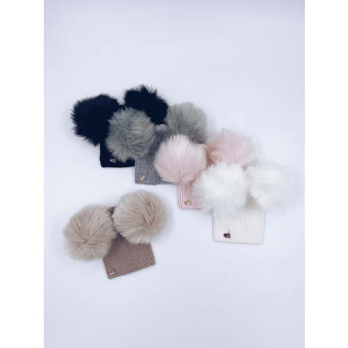 MI LOVES SIGNATURE Angora Baby Double pompom hat with Synthetic fur pom-poms.