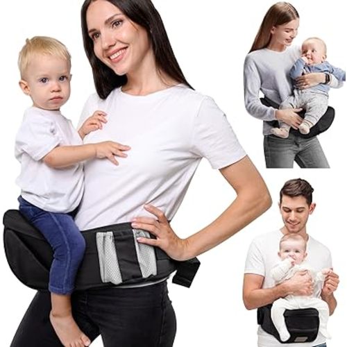 Baby Hip Seat Carrier, Adjustable Waistband with 3D Abdominal Support & Various Pockets Ergonomic Carrier for Newborns to Toddlers up to 33l bs Medium Black