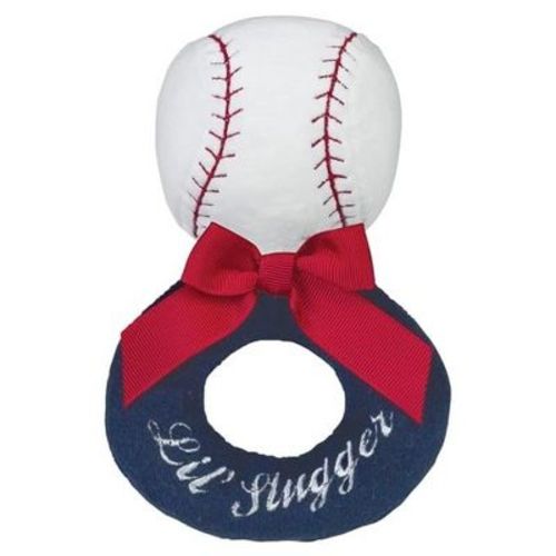 Bearington Baby Collection Lil Slugger Rattle: 5.5 Plush Baseball Rattle and Ring Shaker Toy