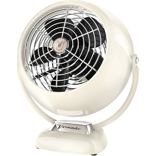 Vornado VFAN™ Jr. Vintage Fan, Small Metal Retro Air Circulator for Cooling & Décor, 2 Speed Settings, Adjustable Tilt, Powerful Airflow, Vintage White