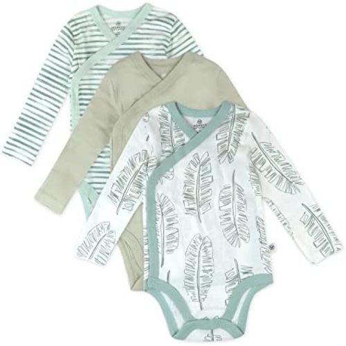 HonestBaby Baby Long Sleeve Side-Snap Organic Cotton Kimono Bodysuits (3 Pack)